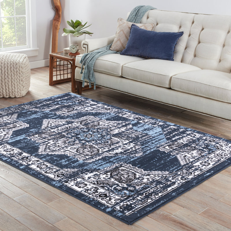 Charlton Home Oppelo Distressed Oriental Navy Blue Area Rug & Reviews
